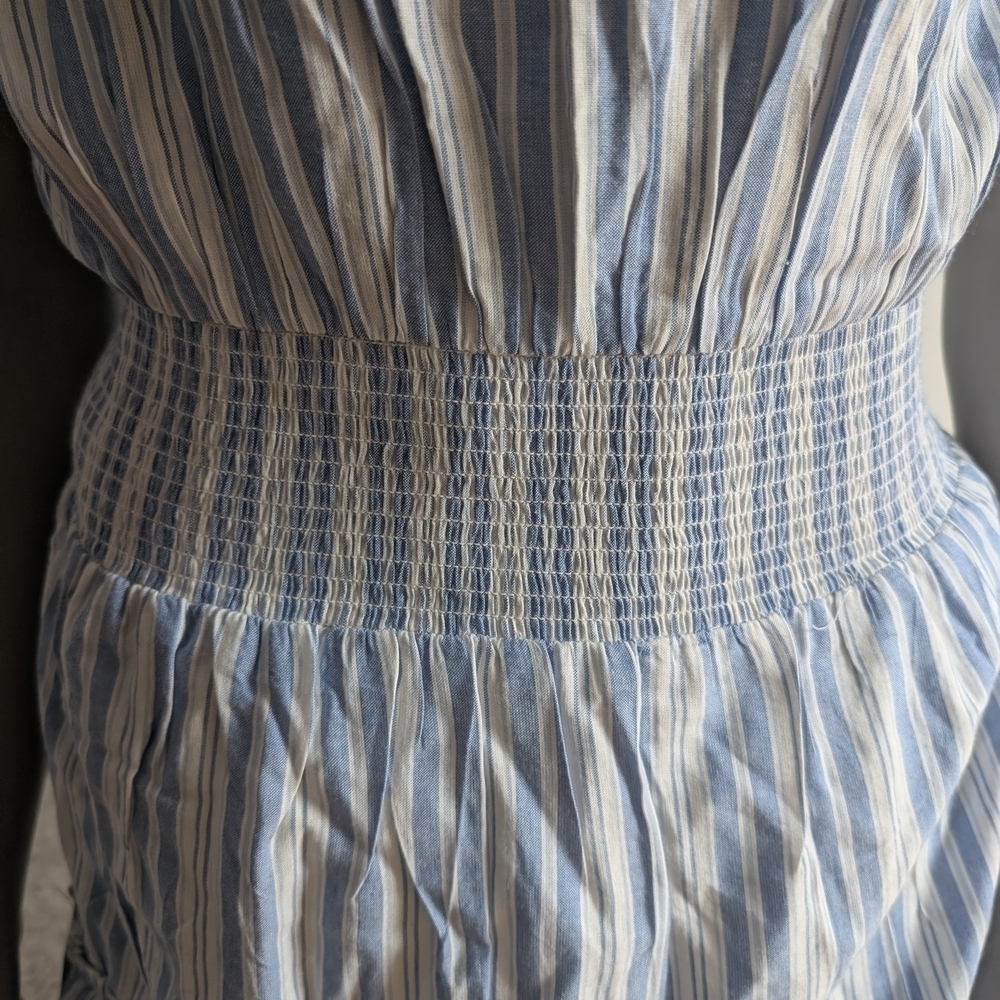 NWT! LUCKY BRAND Blue and White Ruched Midi Sundress - Picture 9 of 12